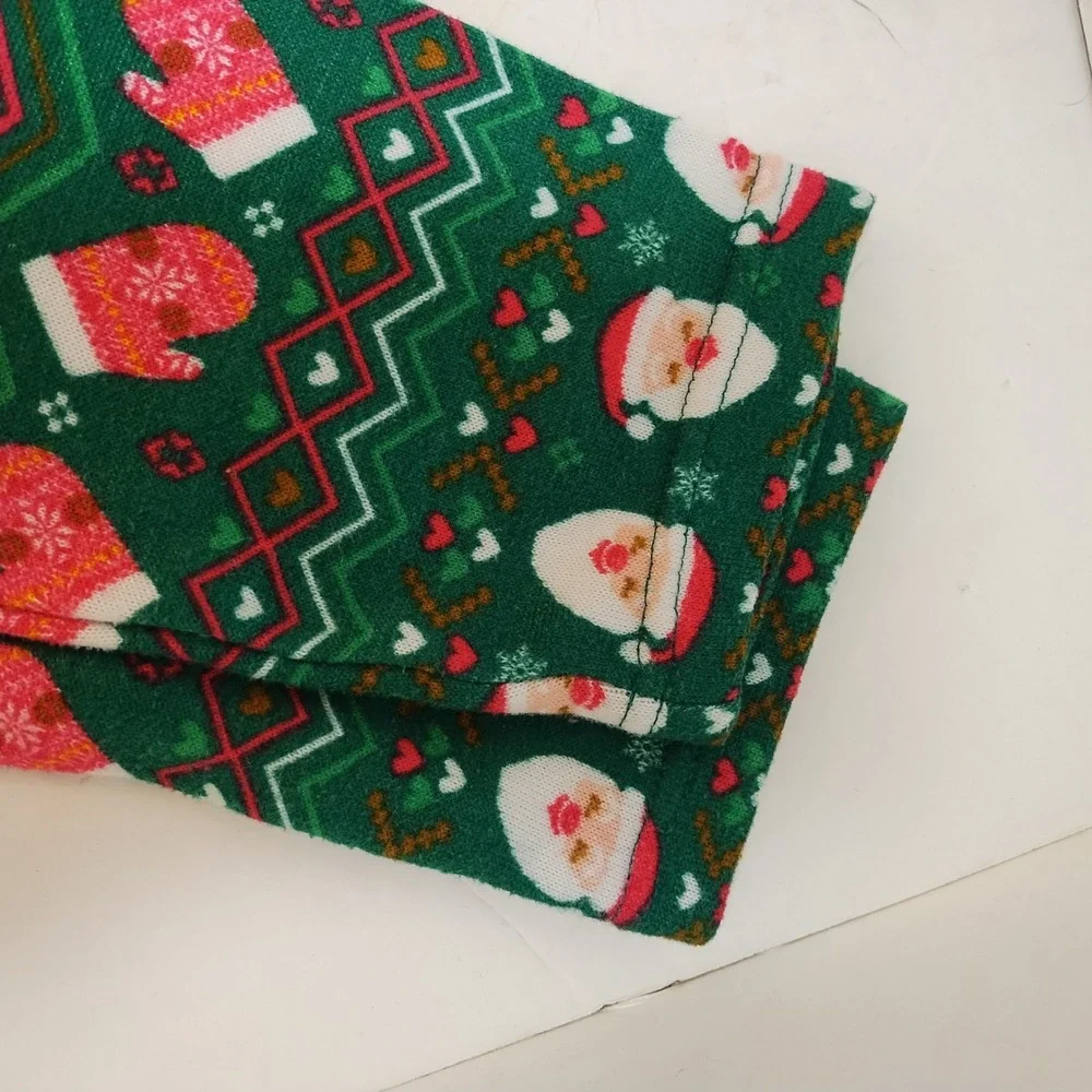 Green‎ Santa Mittens Ugly Christmas Pajama Pants Girls  L 11-13 Lounge Comfort